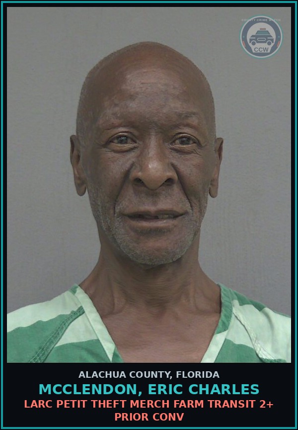 Booking mugshot of MCCLENDON, ERIC CHARLES in Alachua County