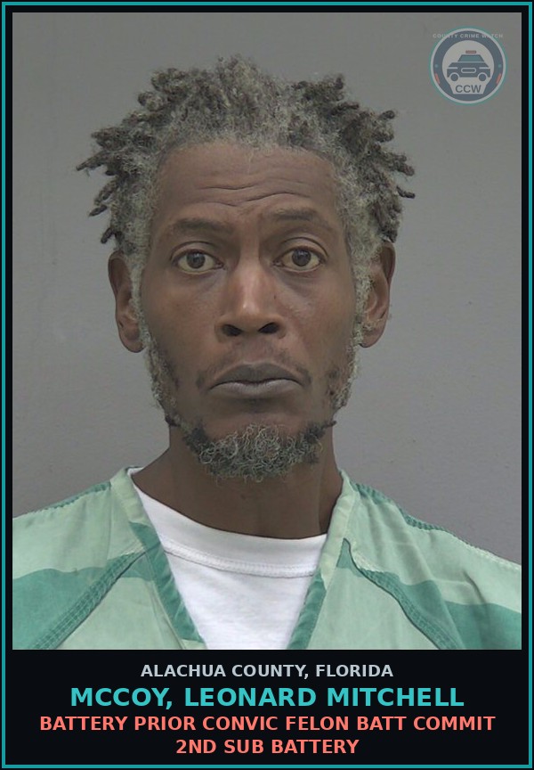 Booking mugshot of MCCOY, LEONARD MITCHELL in Alachua County