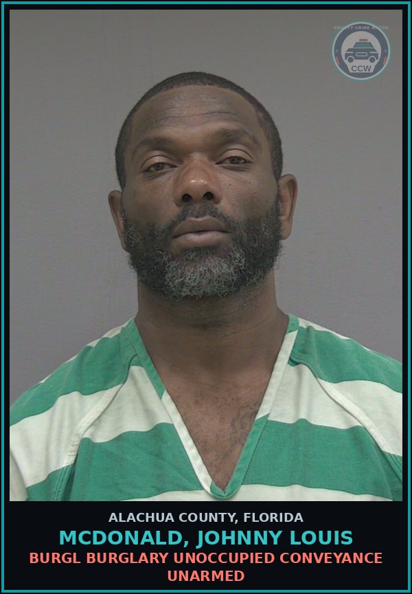 Booking mugshot of MCDONALD, JOHNNY LOUIS in Alachua County
