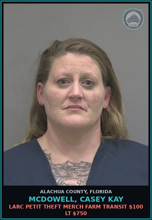 Booking mugshot of MCDOWELL, CASEY KAY in Alachua County