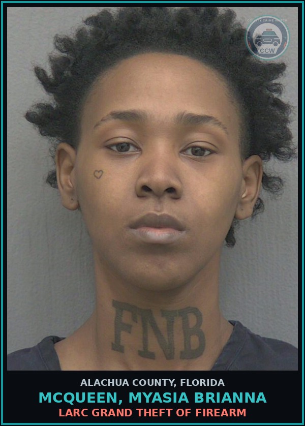 Booking mugshot of MCQUEEN, MYASIA BRIANNA in Alachua County