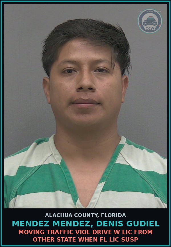Booking mugshot of MENDEZ MENDEZ, DENIS GUDIEL in Alachua County