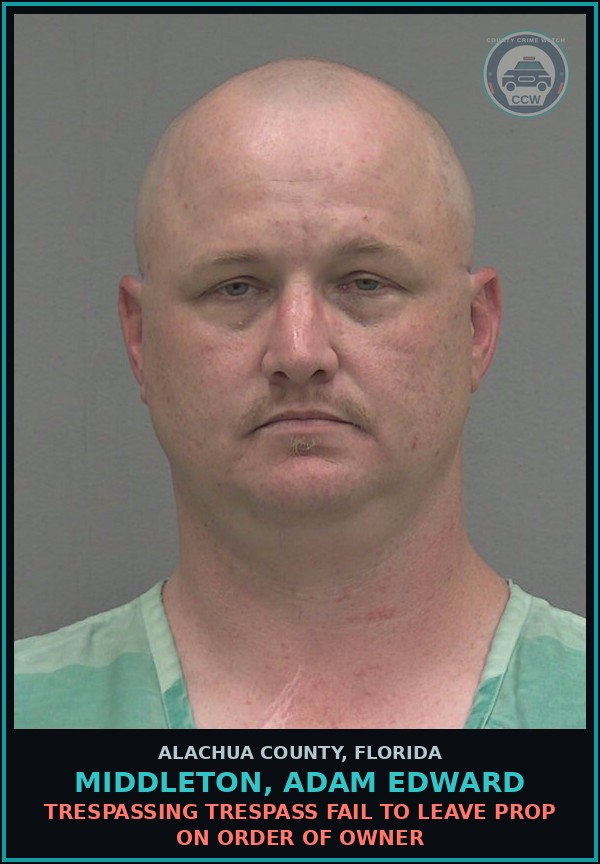 Booking mugshot of MIDDLETON, ADAM EDWARD in Alachua County