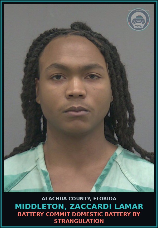 Booking mugshot of MIDDLETON, ZACCARDI LAMAR in Alachua County