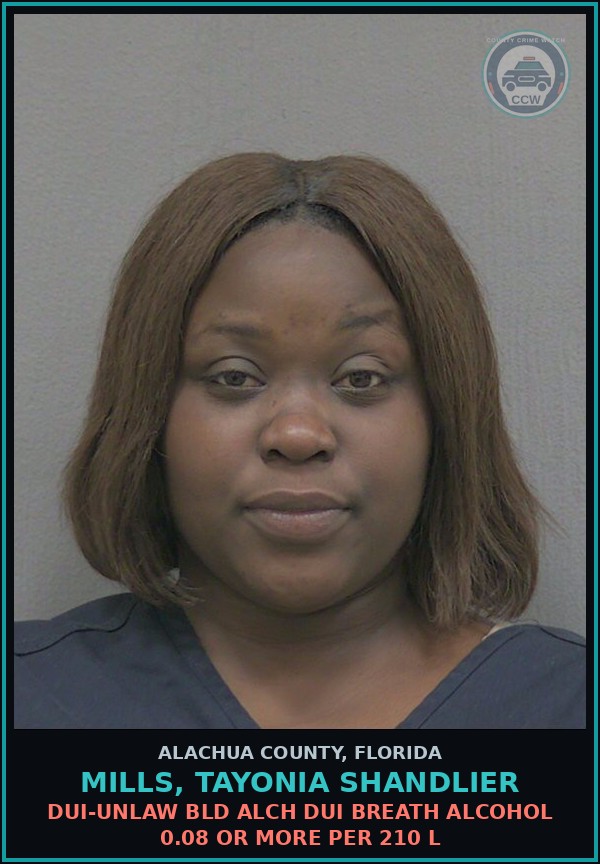 Booking mugshot of MILLS, TAYONIA SHANDLIER in Alachua County