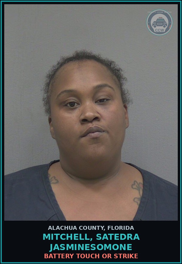 Booking mugshot of MITCHELL, SATEDRA JASMINESOMONE in Alachua County