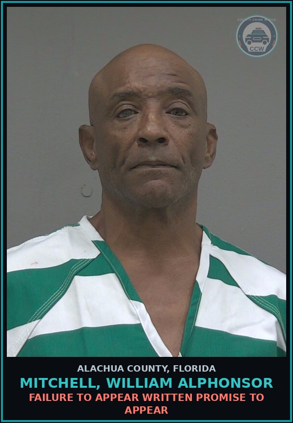 Booking mugshot of MITCHELL, WILLIAM ALPHONSOR in Alachua County