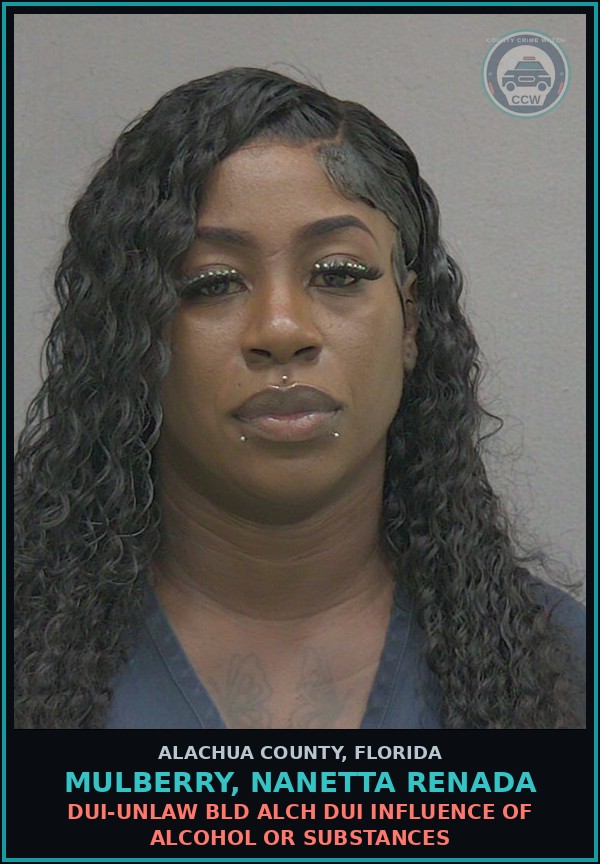 Booking mugshot of MULBERRY, NANETTA RENADA in Alachua County