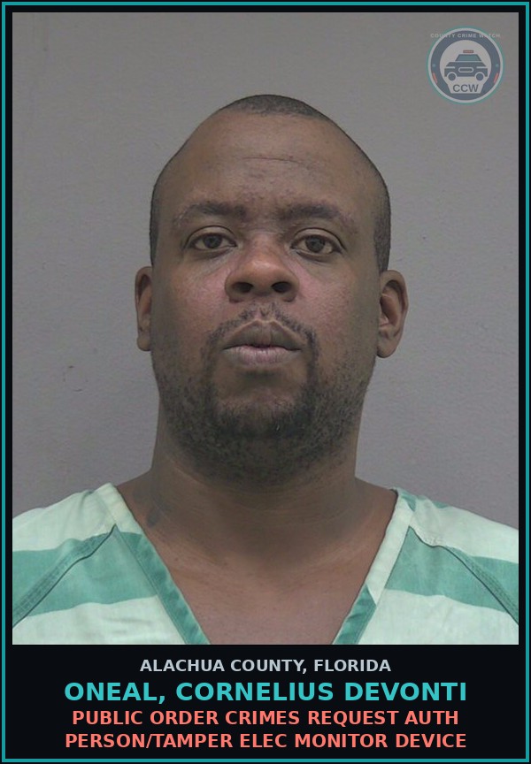 Booking mugshot of ONEAL, CORNELIUS DEVONTI in Alachua County