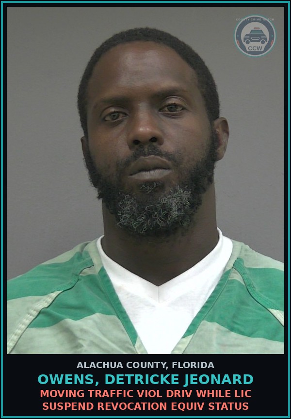 Booking mugshot of OWENS, DETRICKE JEONARD in Alachua County