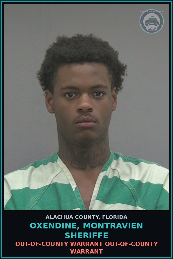 Booking mugshot of OXENDINE, MONTRAVIEN SHERIFFE in Alachua County