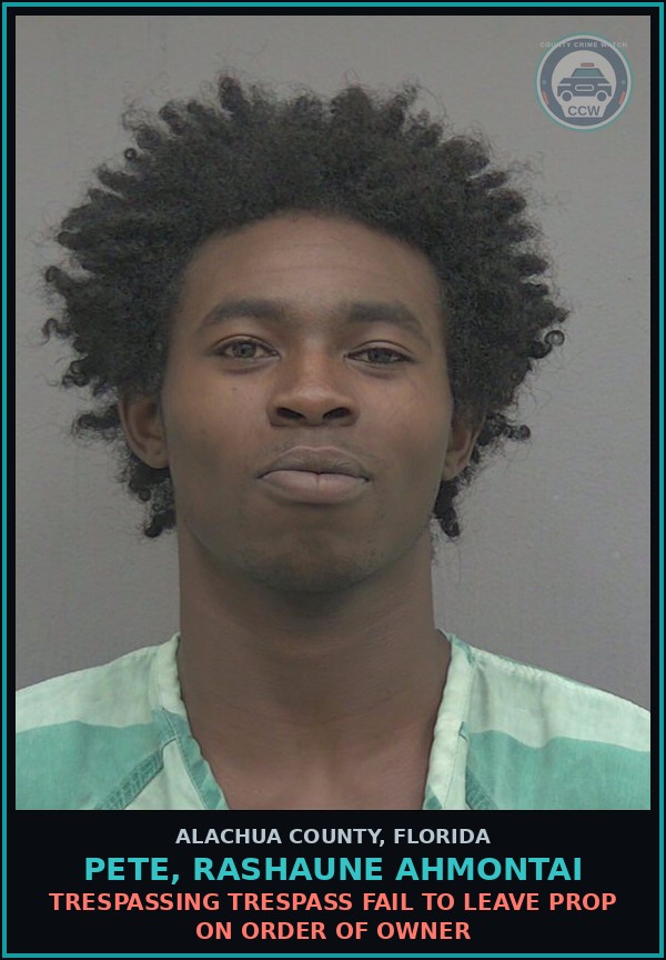 Booking mugshot of PETE, RASHAUNE AHMONTAI in Alachua County