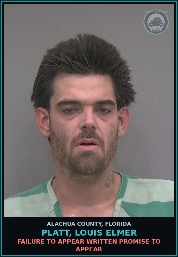 Booking mugshot of PLATT, LOUIS ELMER in Alachua County