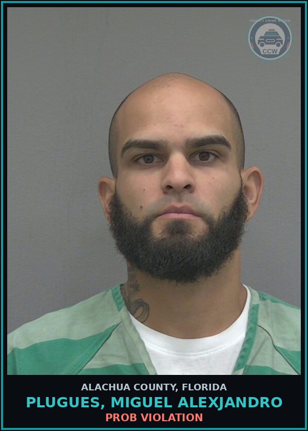Booking mugshot of PLUGUES, MIGUEL ALEXJANDRO in Alachua County