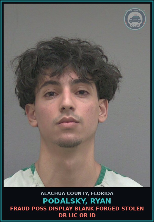 Booking mugshot of PODALSKY, RYAN in Alachua County