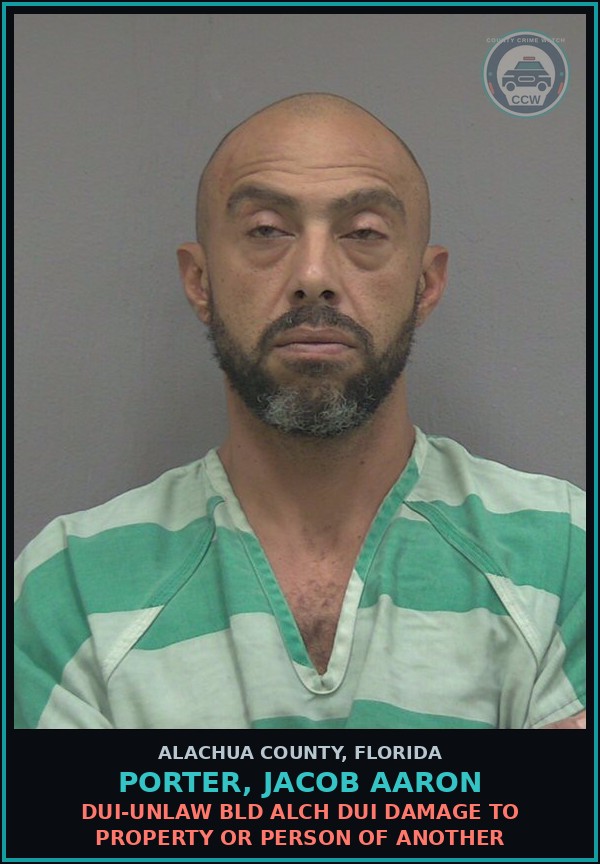 Booking mugshot of PORTER, JACOB AARON in Alachua County