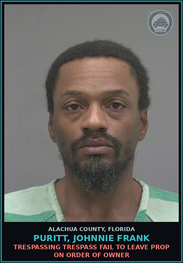 Booking mugshot of PURITT, JOHNNIE FRANK in Alachua County