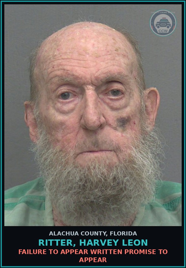Booking mugshot of RITTER, HARVEY LEON in Alachua County