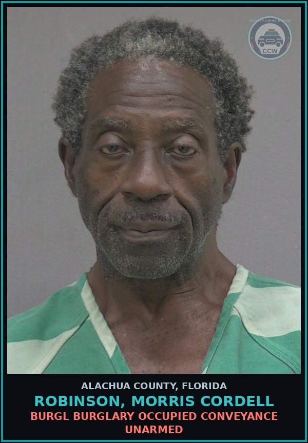 Booking mugshot of ROBINSON, MORRIS CORDELL in Alachua County