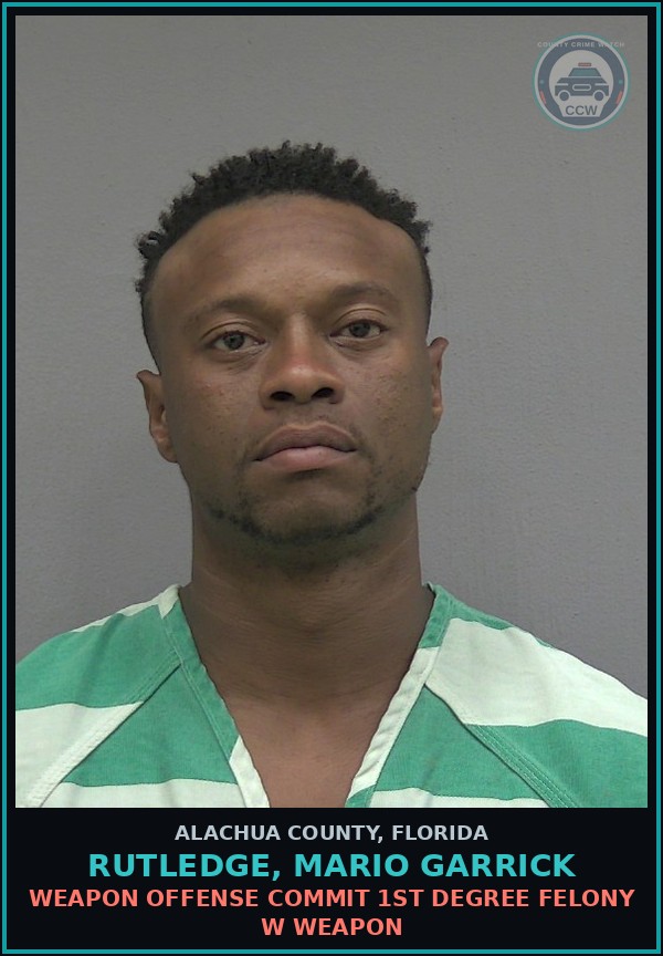 Booking mugshot of RUTLEDGE, MARIO GARRICK in Alachua County