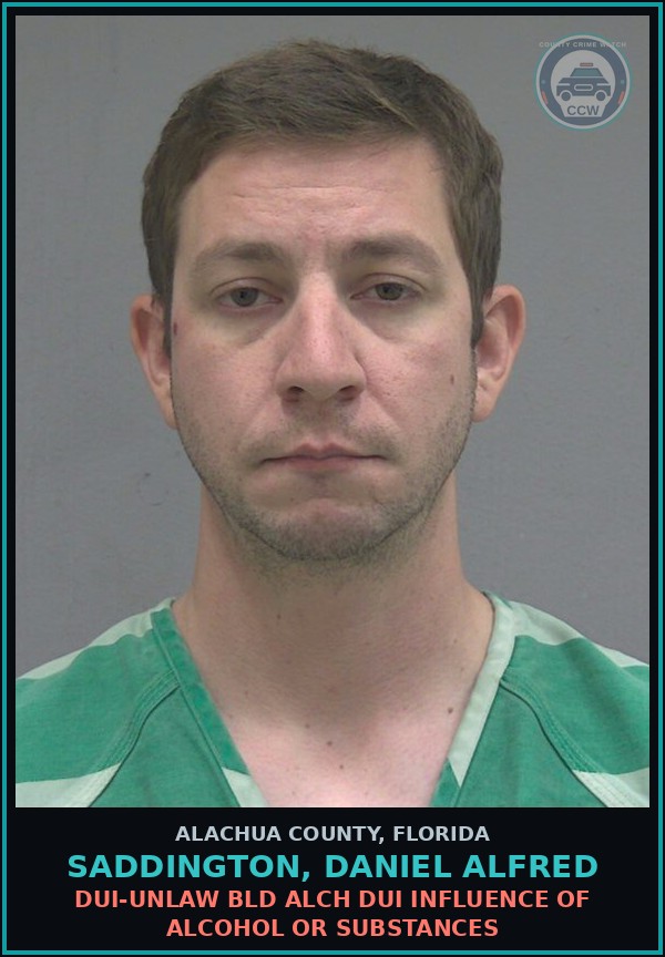 Booking mugshot of SADDINGTON, DANIEL ALFRED in Alachua County