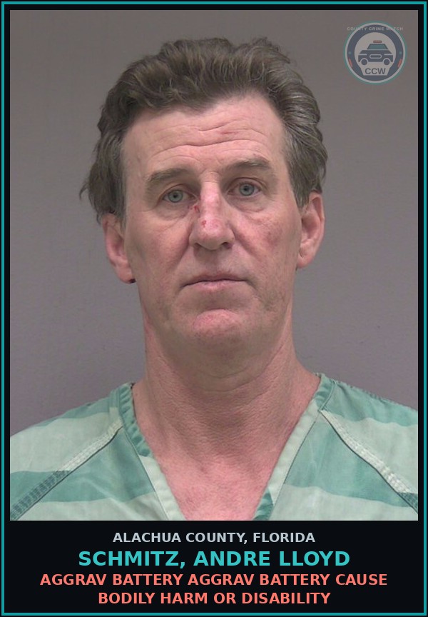 Booking mugshot of SCHMITZ, ANDRE LLOYD in Alachua County