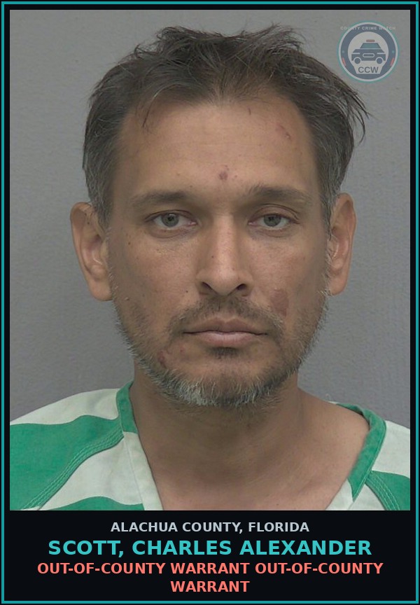 Booking mugshot of SCOTT, CHARLES ALEXANDER in Alachua County