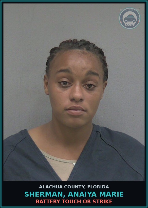 Booking mugshot of SHERMAN, ANAIYA MARIE in Alachua County
