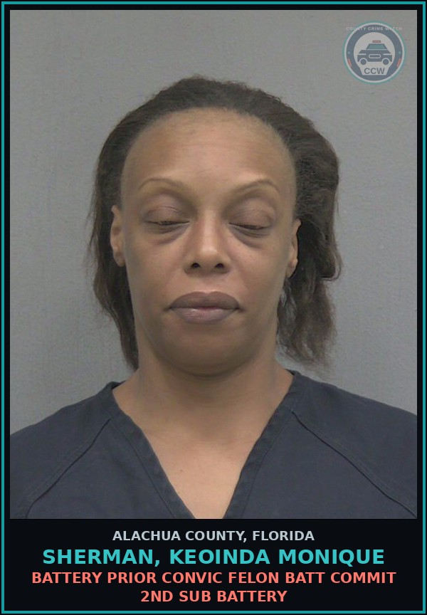 Booking mugshot of SHERMAN, KEOINDA MONIQUE in Alachua County
