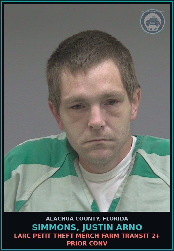 Booking mugshot of SIMMONS, JUSTIN ARNO in Alachua County