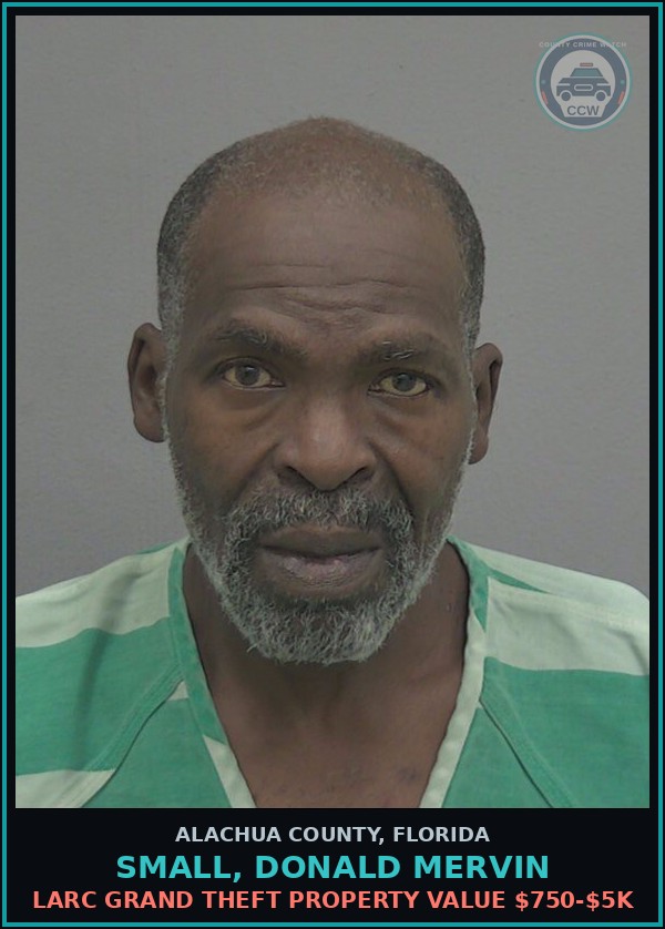 Booking mugshot of SMALL, DONALD MERVIN in Alachua County