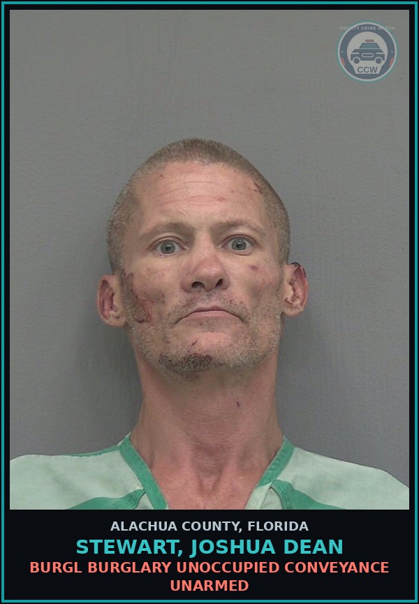Booking mugshot of STEWART, JOSHUA DEAN in Alachua County