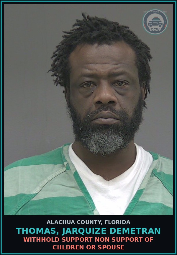 Booking mugshot of THOMAS, JARQUIZE DEMETRAN in Alachua County