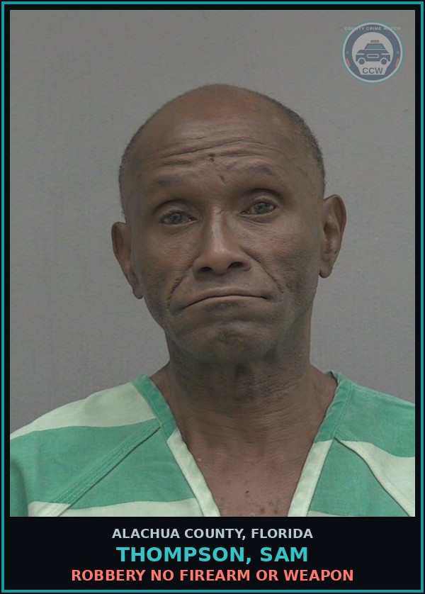 Booking mugshot of THOMPSON, SAM in Alachua County