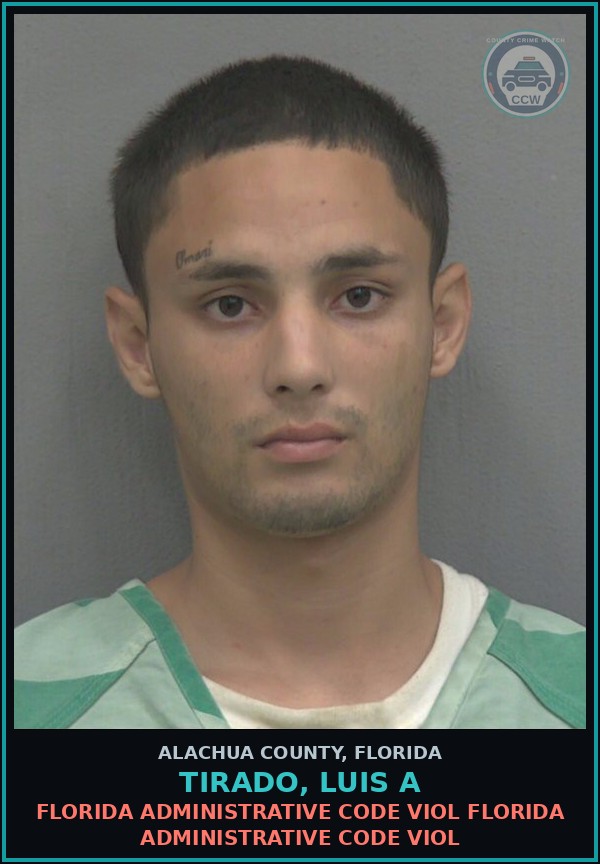 Booking mugshot of TIRADO, LUIS A in Alachua County