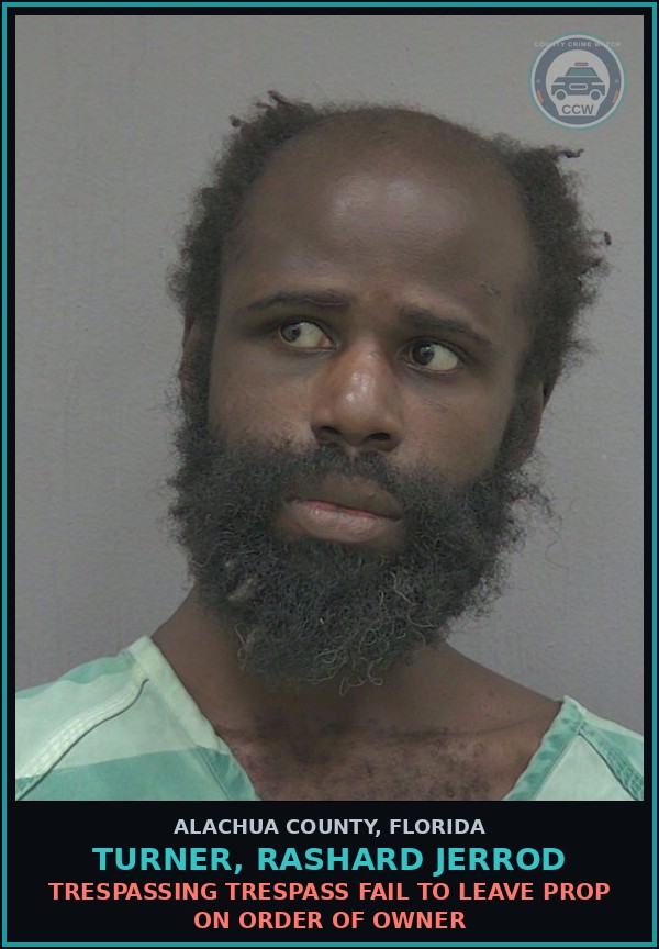 Booking mugshot of TURNER, RASHARD JERROD in Alachua County
