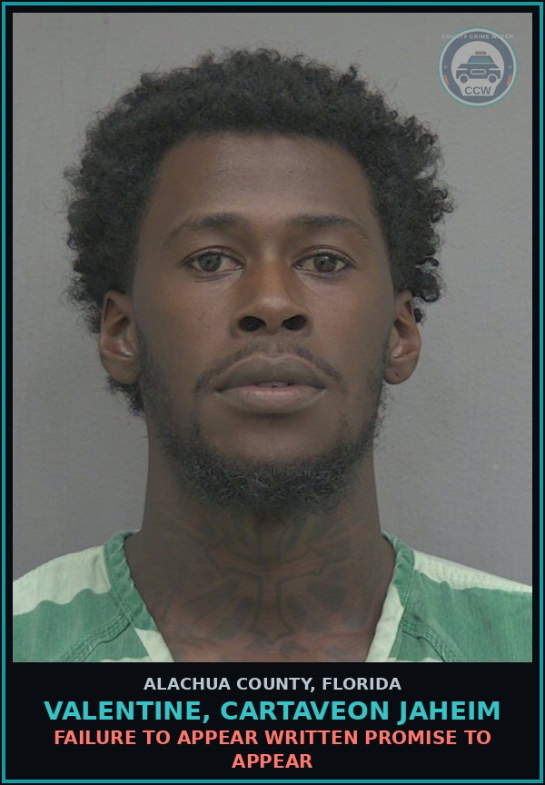 Booking mugshot of VALENTINE, CARTAVEON JAHEIM in Alachua County