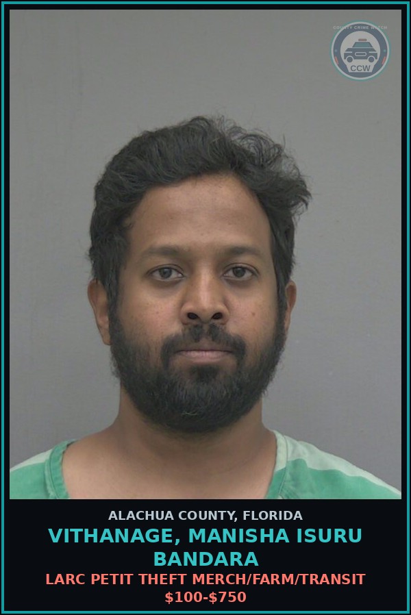 Booking mugshot of VITHANAGE, MANISHA ISURU BANDARA in Alachua County
