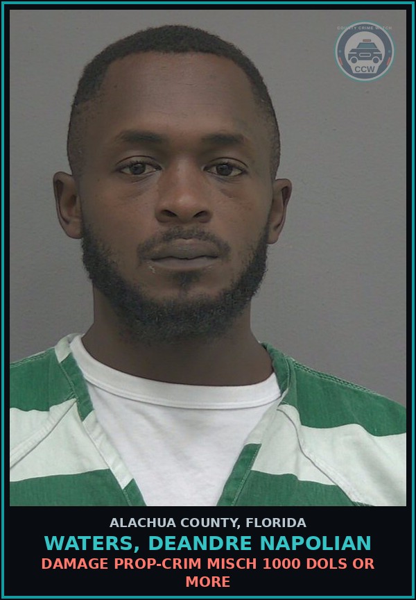 Booking mugshot of WATERS, DEANDRE NAPOLIAN in Alachua County