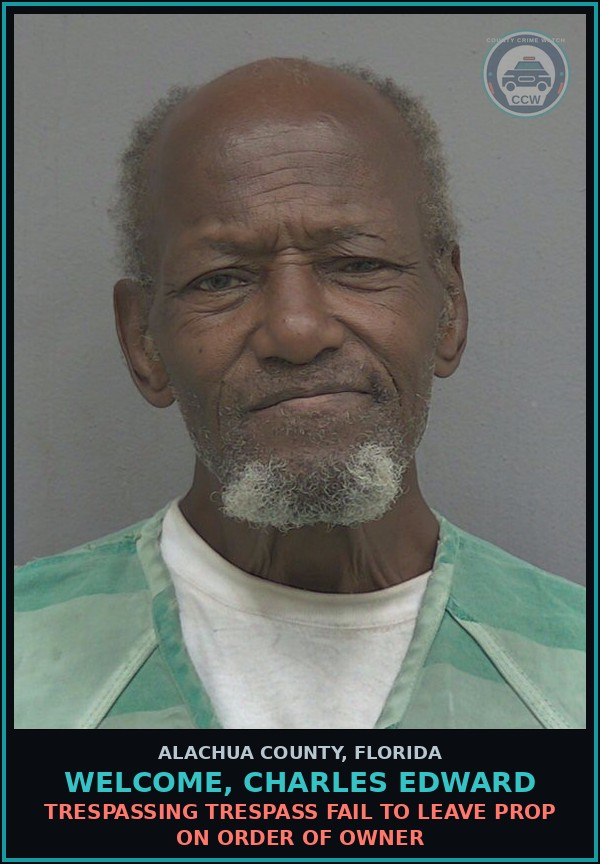 Booking mugshot of WELCOME, CHARLES EDWARD in Alachua County