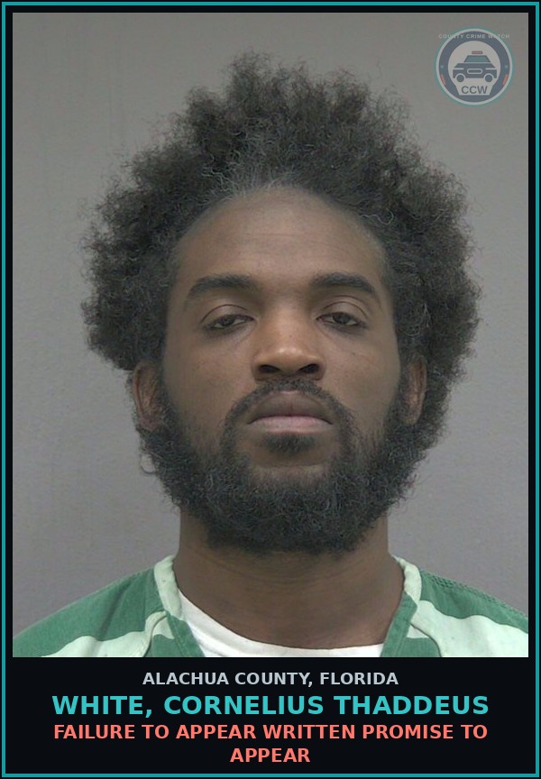 Booking mugshot of WHITE, CORNELIUS THADDEUS in Alachua County
