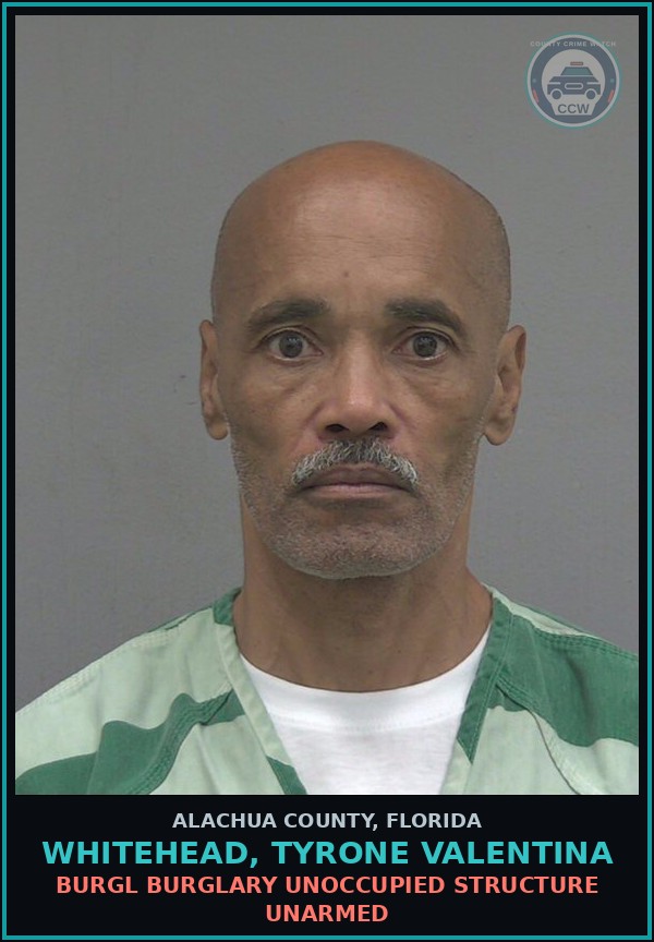 Booking mugshot of WHITEHEAD, TYRONE VALENTINA in Alachua County