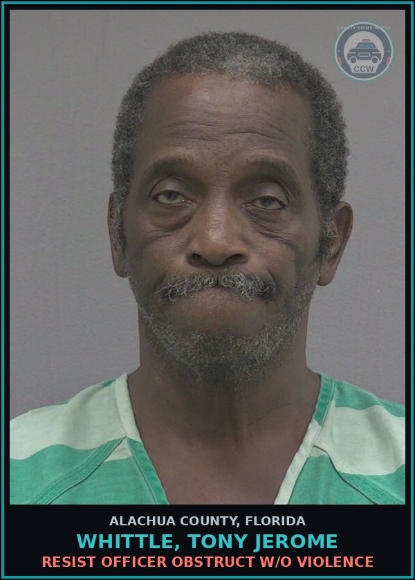 Booking mugshot of WHITTLE, TONY JEROME in Alachua County