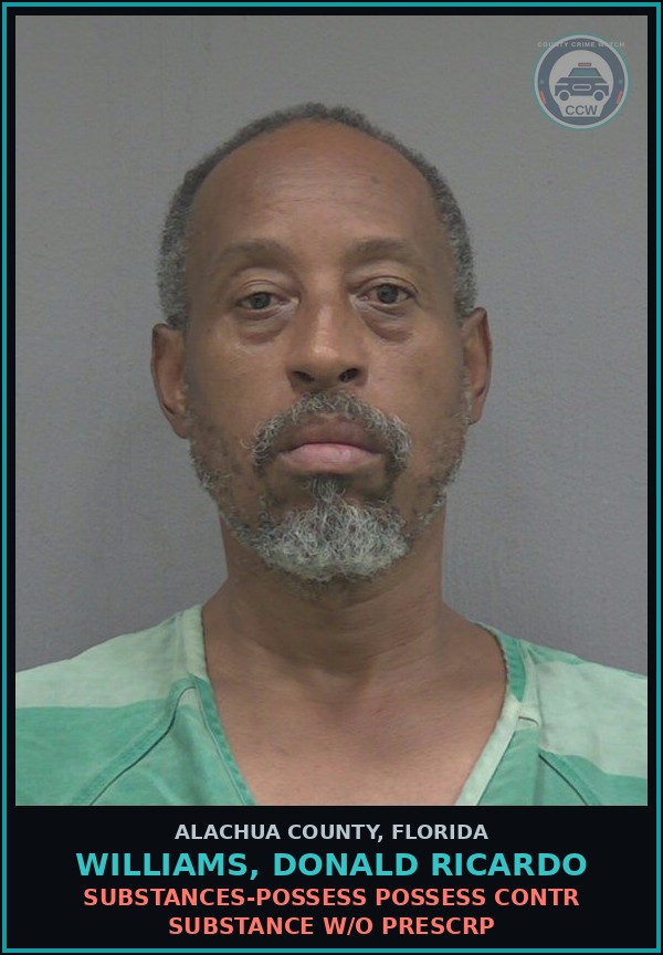 Booking mugshot of WILLIAMS, DONALD RICARDO in Alachua County