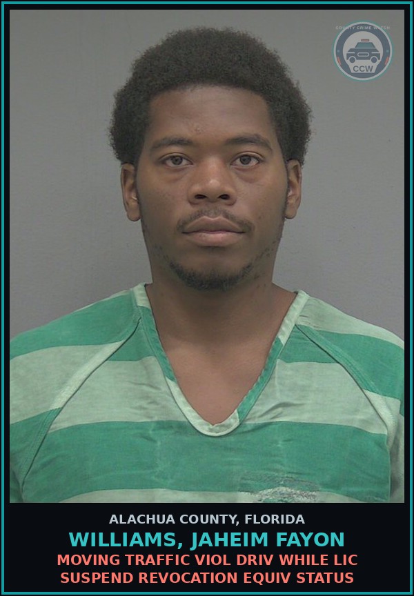 Booking mugshot of WILLIAMS, JAHEIM FAYON in Alachua County