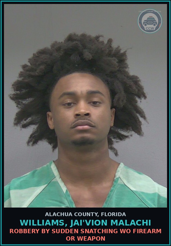Booking mugshot of WILLIAMS, JAI'VION MALACHI in Alachua County
