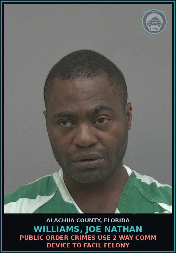 Booking mugshot of WILLIAMS, JOE NATHAN in Alachua County