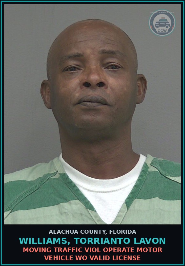 Booking mugshot of WILLIAMS, TORRIANTO LAVON in Alachua County