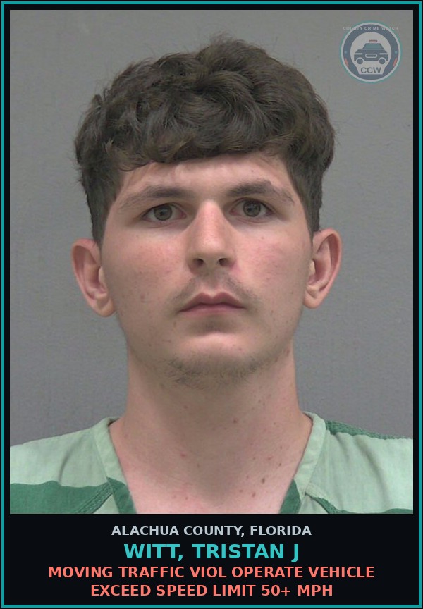 Booking mugshot of WITT, TRISTAN J in Alachua County