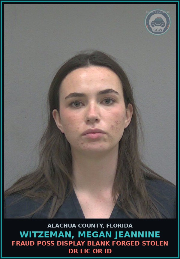 Booking mugshot of WITZEMAN, MEGAN JEANNINE in Alachua County